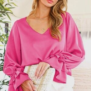 Fuchsia Long Sleeve Ruffle Sleeve Top NWT